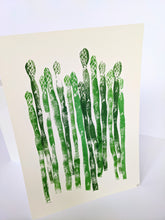 Load image into Gallery viewer, Green asparagus spears lino print - hand printed original