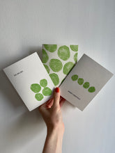 Load image into Gallery viewer, A trio of card printed with green brussels sprouts on the front