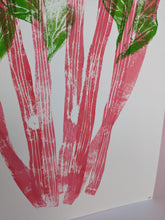 Load image into Gallery viewer, Close up of pink rhubarb stems and green leaves