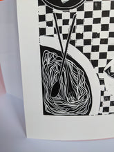Load image into Gallery viewer, A close up of a black and white spaghetti print
