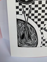 Load image into Gallery viewer, A close up of a black and white spaghetti print