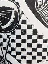 Load image into Gallery viewer, A close up of a black and white tablecloth print
