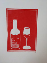 Load image into Gallery viewer, Close up of red wine lino print