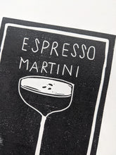Load image into Gallery viewer, Close up of black and white espresso martini print