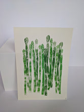 Load image into Gallery viewer, Green asparagus spears lino print - hand printed original
