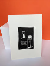 Load image into Gallery viewer, Black and white fizz print on an orange background