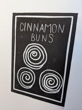Load image into Gallery viewer, Close up of black and white cinnamon buns print
