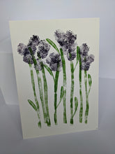 Load image into Gallery viewer, A white print with purple sprouting broccoli printed onto it