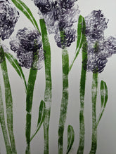 Load image into Gallery viewer, A white print with purple sprouting broccoli printed onto it