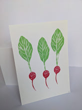 Load image into Gallery viewer, A white print with three pink radish printed on it