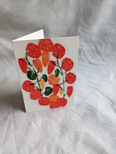 Load image into Gallery viewer, A white card with colourful tomatoes printed on the front