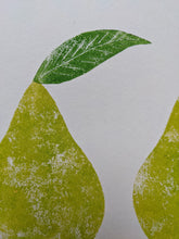 Load image into Gallery viewer, A white piece of paper with green green pears printed onto it
