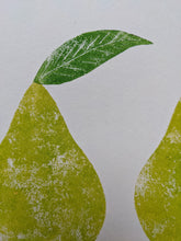 Load image into Gallery viewer, A white piece of paper with green green pears printed onto it