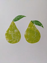 Load image into Gallery viewer, A white piece of paper with green green pears printed onto it