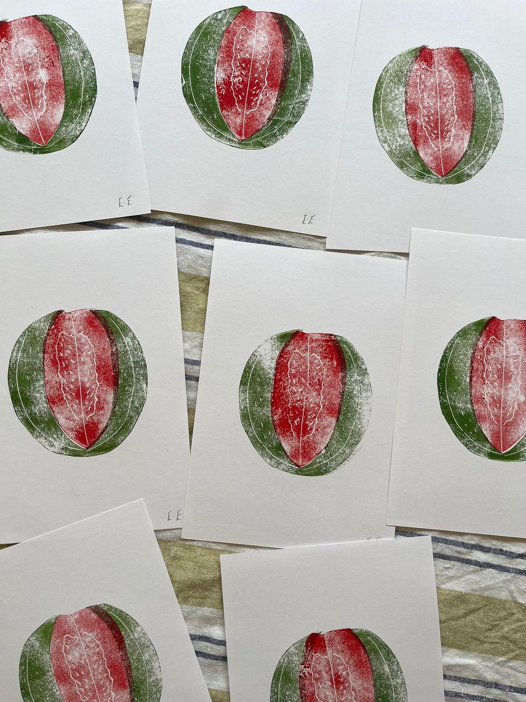 Watermelon Lino Print - Hand Printed Original