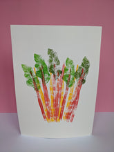 Load image into Gallery viewer, Rainbow chard print on a pink background
