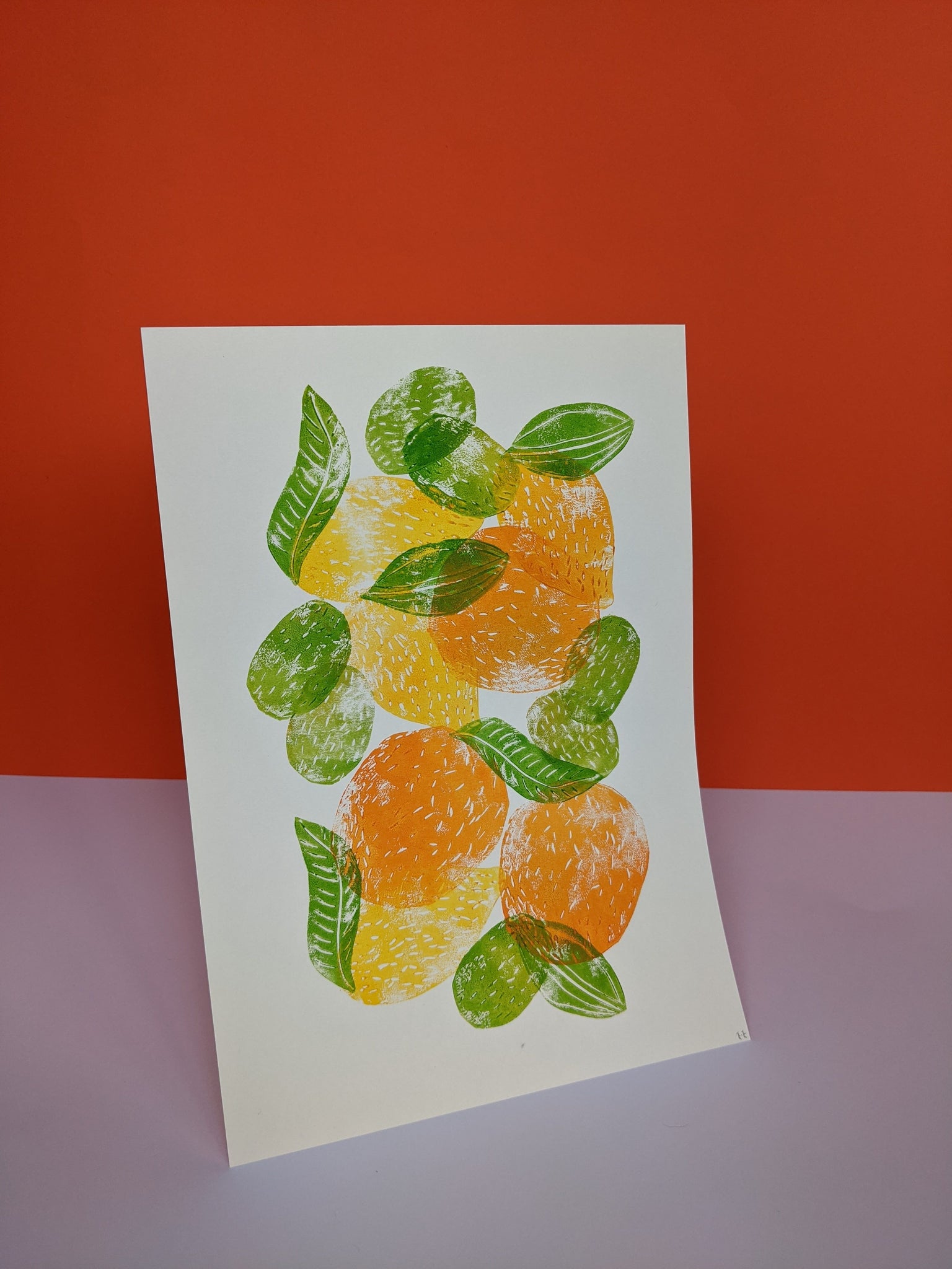 Citrus Fruits Lino Print - Hand Printed Original