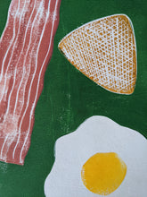 Load image into Gallery viewer, A close up of bacon rashers, fried egg and hash brown print
