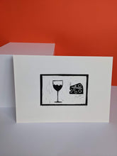 Load image into Gallery viewer, Cheese and wine print on an orange background
