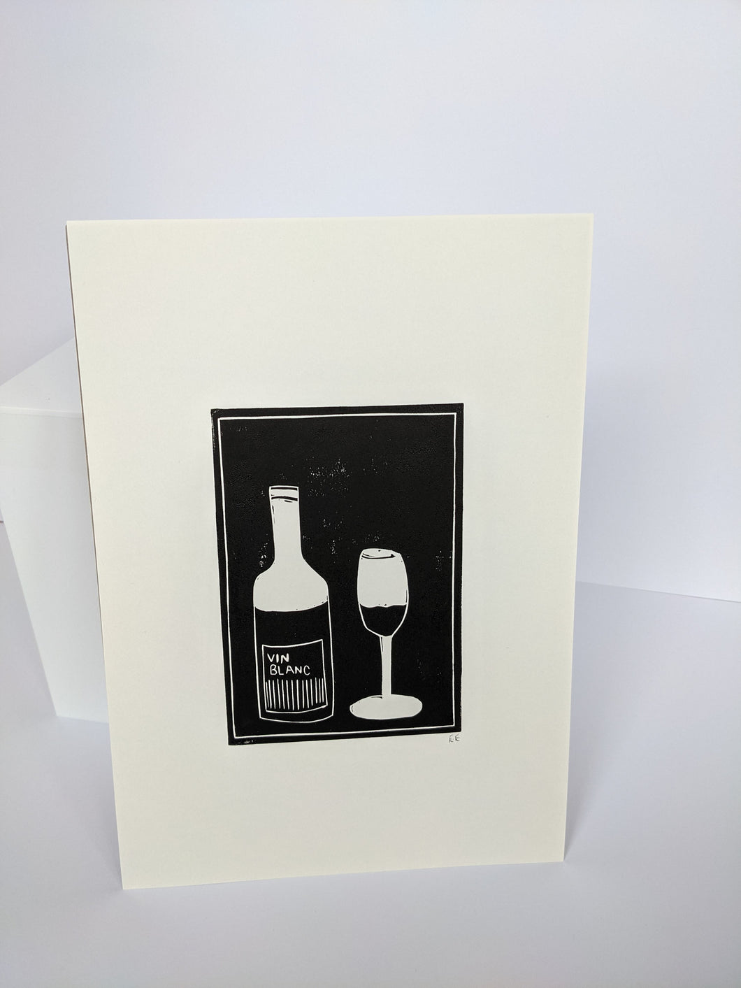 Black white wine print on a white background