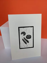 Load image into Gallery viewer, Black and white pastries print on an orange background
