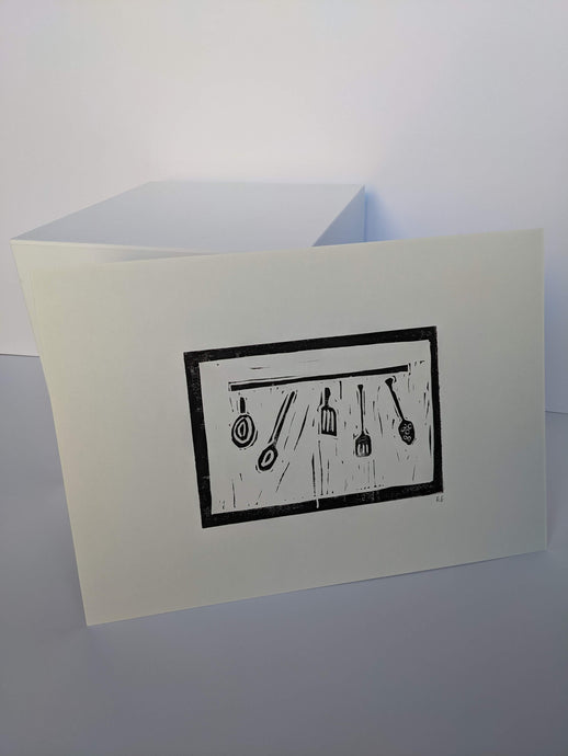 Black and white kitchen utensils print