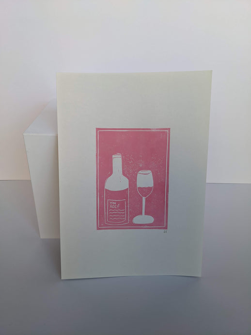 Pink rose wine print on a white background