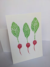 Load image into Gallery viewer, A white print with three pink radish printed on it
