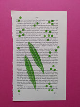 Load image into Gallery viewer, Green pea pods printed onto old book paper
