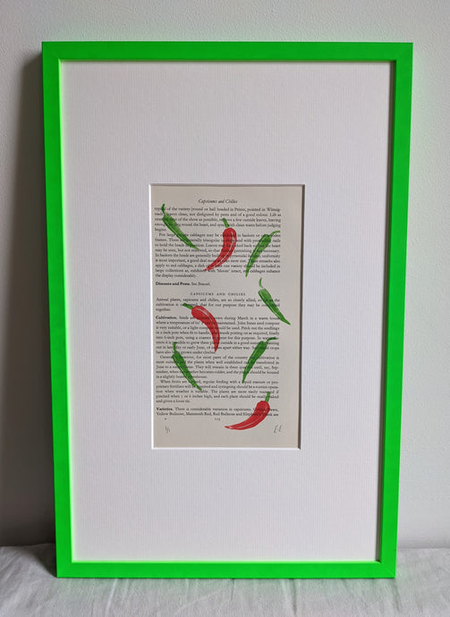 A chilli pepper print in a slim green frame
