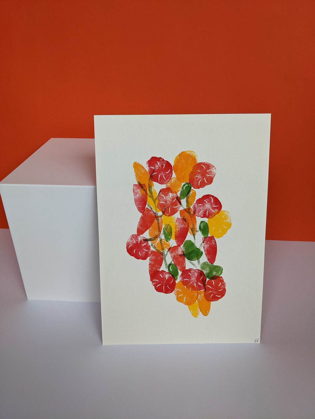 Colourful tomatoes print in yellow, green, orange and red
