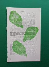 Load image into Gallery viewer, Three lettuce leaves printed onto old book paper
